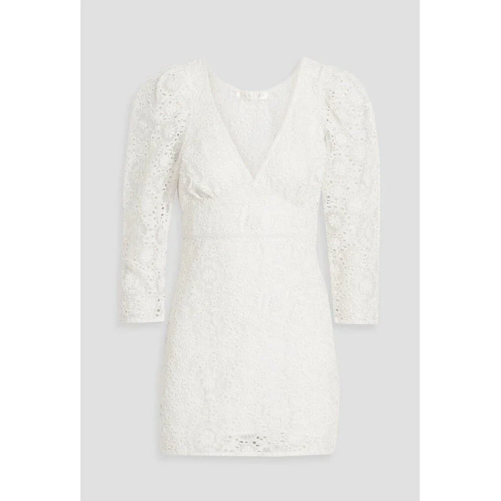 LoveShackFancy Faye White Lace Puff Sleeve Mini Dress Size 6 NWT - Picture 6 of 11
